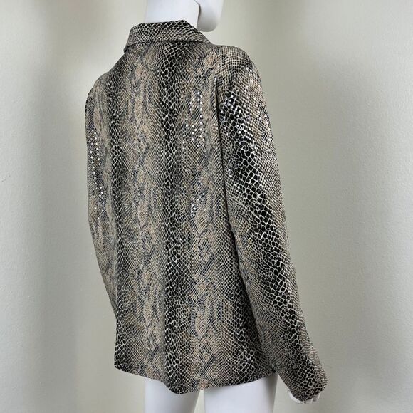 Misook Womens Size L Brown Sequin Snakeskin Print Lightweight Full Zip Jacket - Picture 10 of 13